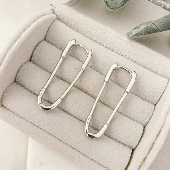 925 Sterling Silver Paperclip Earrings Safety Pin Earrings Modern Drop Earrings - Picture 3 of 9